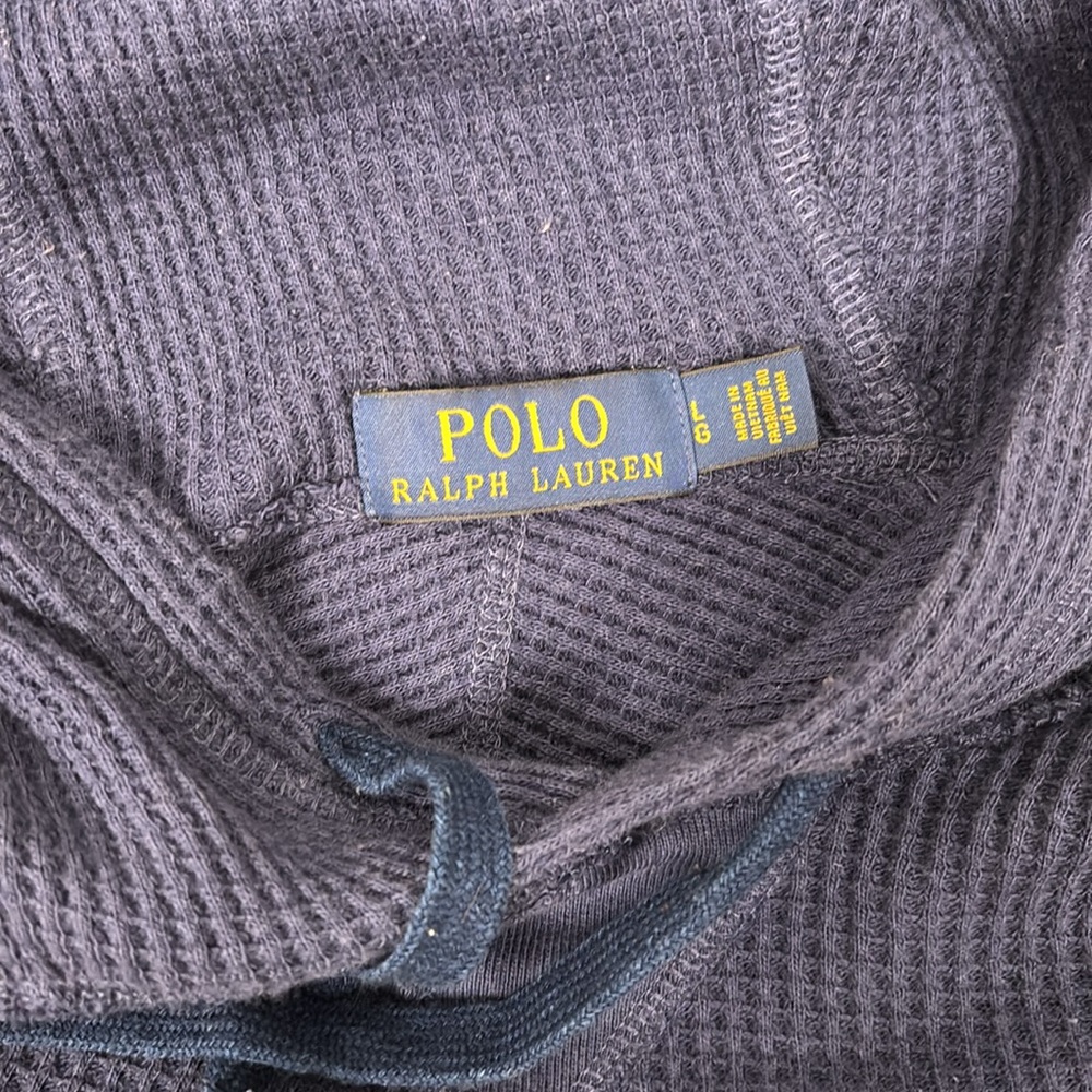 Polo by Ralph Lauren Waffle Knit Hoodie Sweater - Blue - Large - 100% Cotto - Picture 3 of 8
